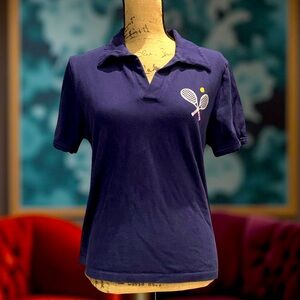 Maeve Anthropologie Women's Polo Shirt Tennis Racquets L